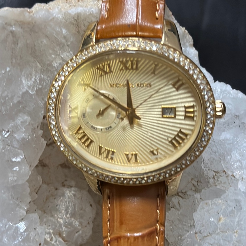 Michael Kors ladies watch with brown leather band